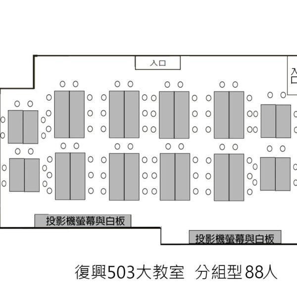 台北微風廣場場地租借-台北復興教室-503教室分組型教室擺放圖片